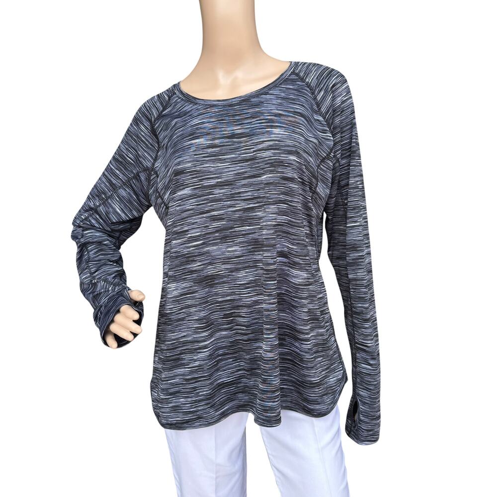 Tek Gear Dry Tek Black Space Dye Long Sleeve Workout Shirt Thumb Holes Women L